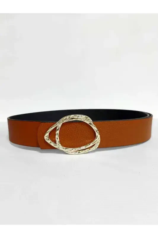 Women's Gold Buckle Reversible Tan-Black Belt-Tan - 2