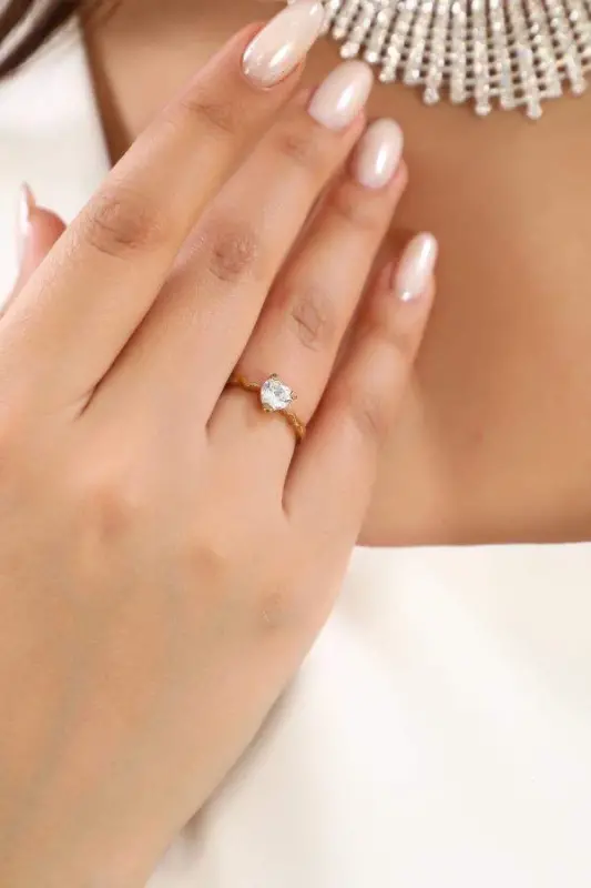 Women's Gold-Colored Heart Single Stone Ring - 1