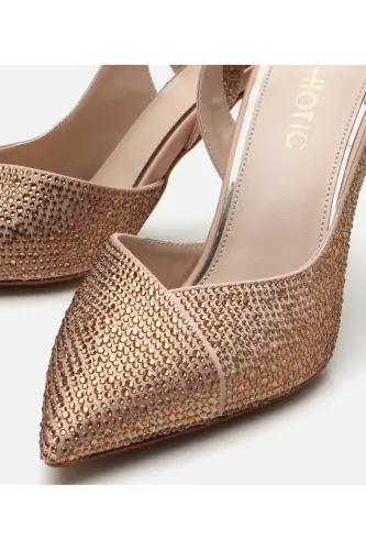 Women's Gold Stone Detailed Backless High Heel Shoes-GOLD - 3