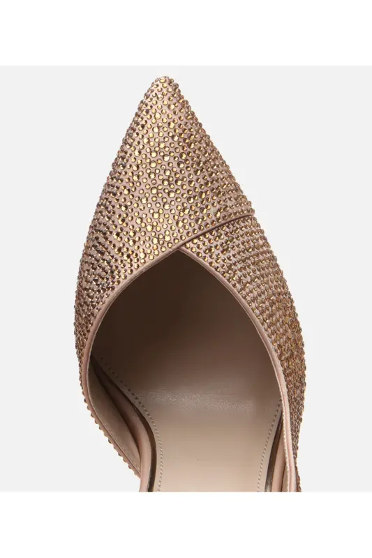 Women's Gold Stone Detailed Backless High Heel Shoes-GOLD - 4