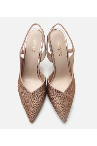 Women's Gold Stone Detailed Backless High Heel Shoes-GOLD - 5