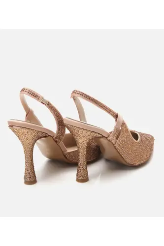 Women's Gold Stone Detailed Backless High Heel Shoes-GOLD - 6