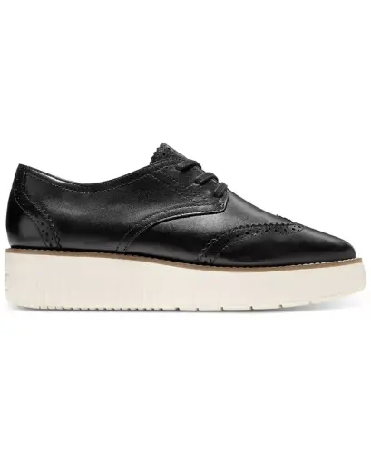 Women's Grand City Platform Oxford Flats-Black, Ivory - 2