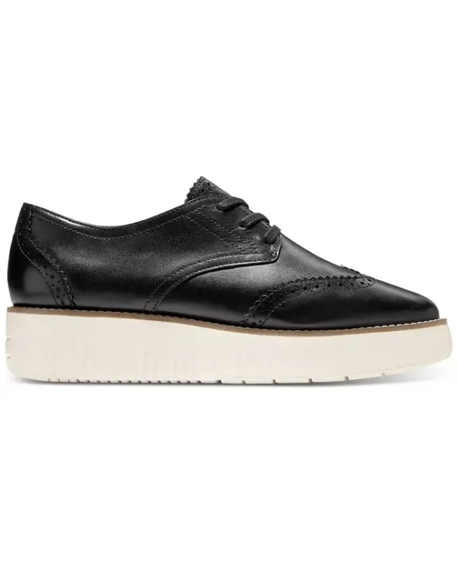 Women's Grand City Platform Oxford Flats-Black, Ivory - 2