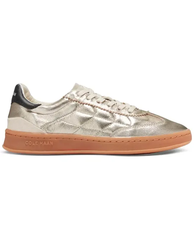 Women's GRANDPRØ Breakaway Lace-Up Low-Top Sneakers-Gold Talca, Birch Suede, Black Suede - 2
