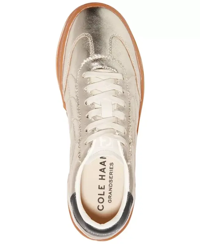 Women's GRANDPRØ Breakaway Lace-Up Low-Top Sneakers-Gold Talca, Birch Suede, Black Suede - 4