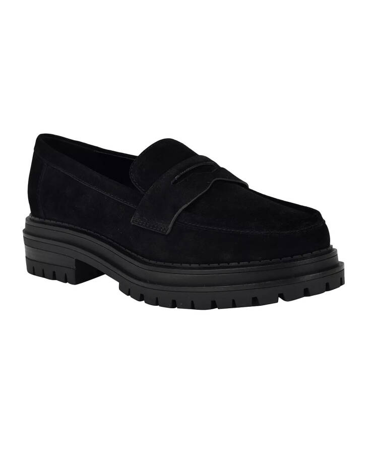 Women's Grant Lug Sole Penny Loafers-Black Sueded - 1