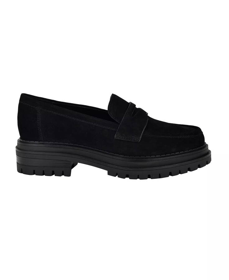Women's Grant Lug Sole Penny Loafers-Black Sueded - 2