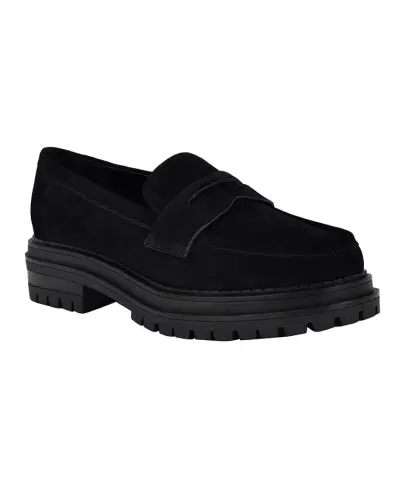 Women's Grant Lug Sole Penny Loafers-Black Sueded 
