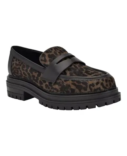 Women's Grant Lug Sole Penny Loafers-Dark Leopard Calf Hair 