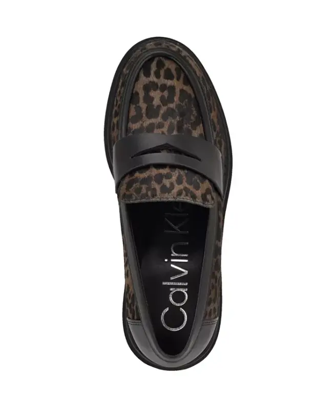 Women's Grant Lug Sole Penny Loafers-Dark Leopard Calf Hair - 4