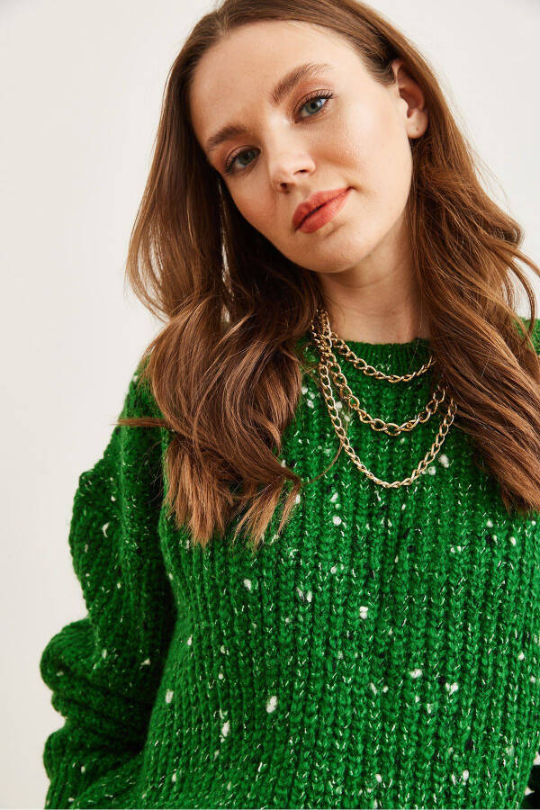 Women's Grass Green Color Detailed Soft Detailed Oversized Knitted Sweater KZK-19000862 - 3