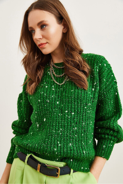 Women's Grass Green Color Detailed Soft Detailed Oversized Knitted Sweater KZK-19000862 - 4
