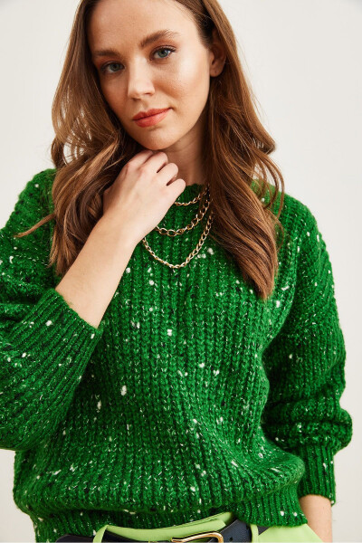 Women's Grass Green Color Detailed Soft Detailed Oversized Knitted Sweater KZK-19000862 - 5