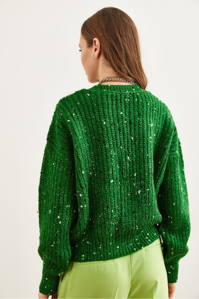 Women's Grass Green Color Detailed Soft Detailed Oversized Knitted Sweater KZK-19000862 - 6