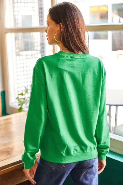 Women's Grass Green Eye Embroidered Seasonal Sweatshirt SWT-19000598 - 3