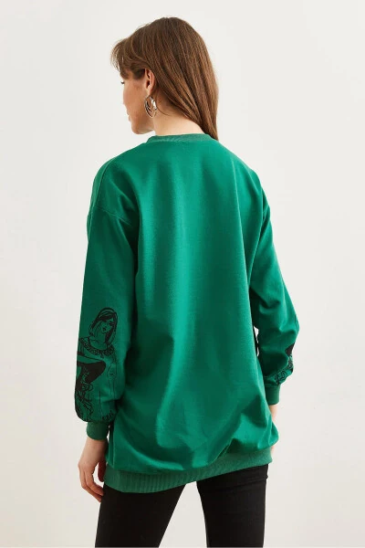 Women's Grass Green Figured Oversized Sweatshirt SWT-19000452 - 5