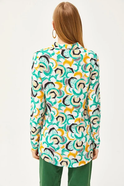 Women's Grass Green Geometric Patterned Woven Shirt GML-19001174 - OLALOOK (1)