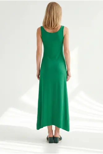 Women's Grass Green Strappy Midi Cotton Bell Dress ELB-19002444 - Grass Green - 6