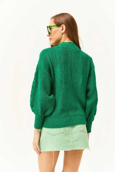 Women's Grass Green Thick Hair Braided Knitted Cardigan HRK-19000082 - 6