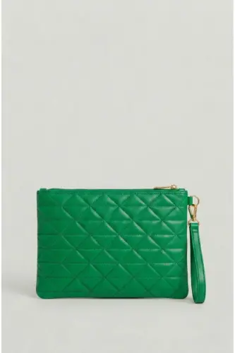 Women's Grass Green Triangle Pattern Portfolio Clutch Handbag 