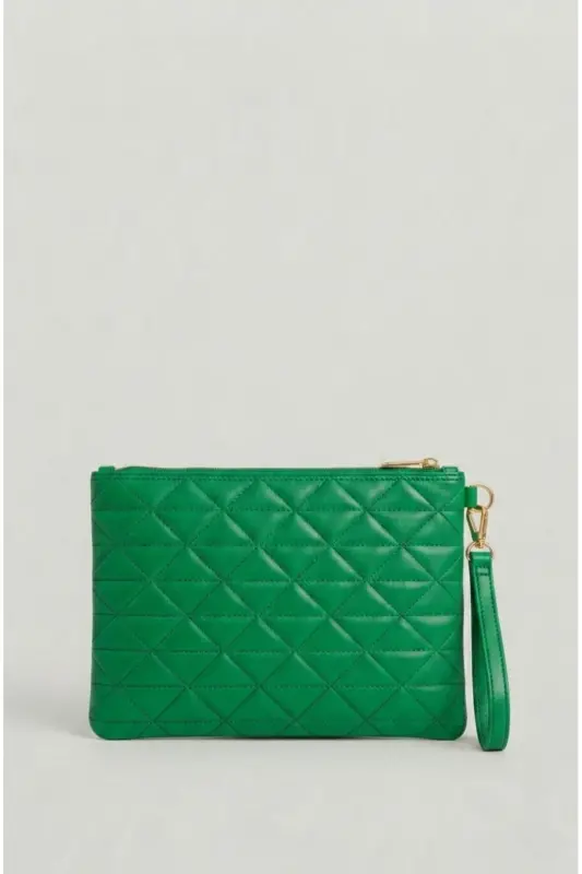 Women's Grass Green Triangle Pattern Portfolio Clutch Handbag - BAGFONI