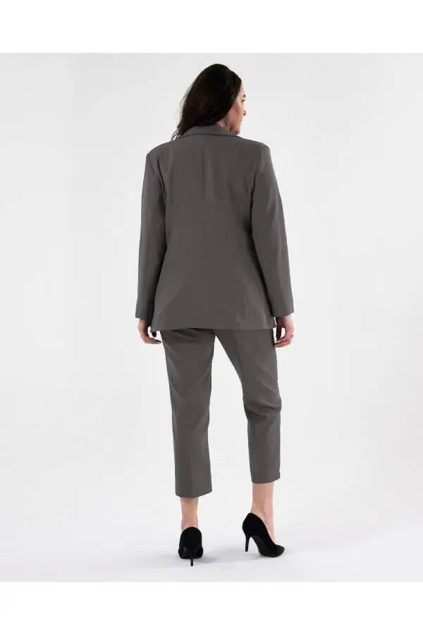 Women's Gray Blazer Jacket with Belt, Pockets, Wide Leg Pants Plus Size Suit - 5
