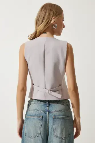 Women's Gray Bodycon Cropped Knit Vest TO00048-Gray - 4