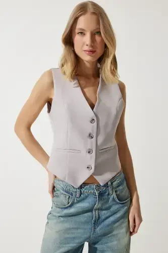 Women's Gray Bodycon Cropped Knit Vest TO00048-Gray - 5