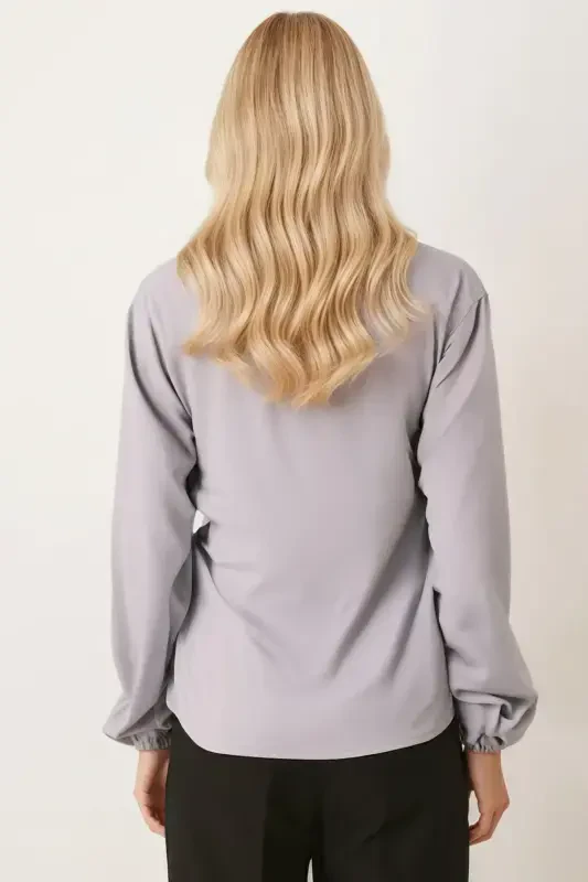 Women's Gray Collar Crossover Blouse ARM-22Y024025-Gray - 3