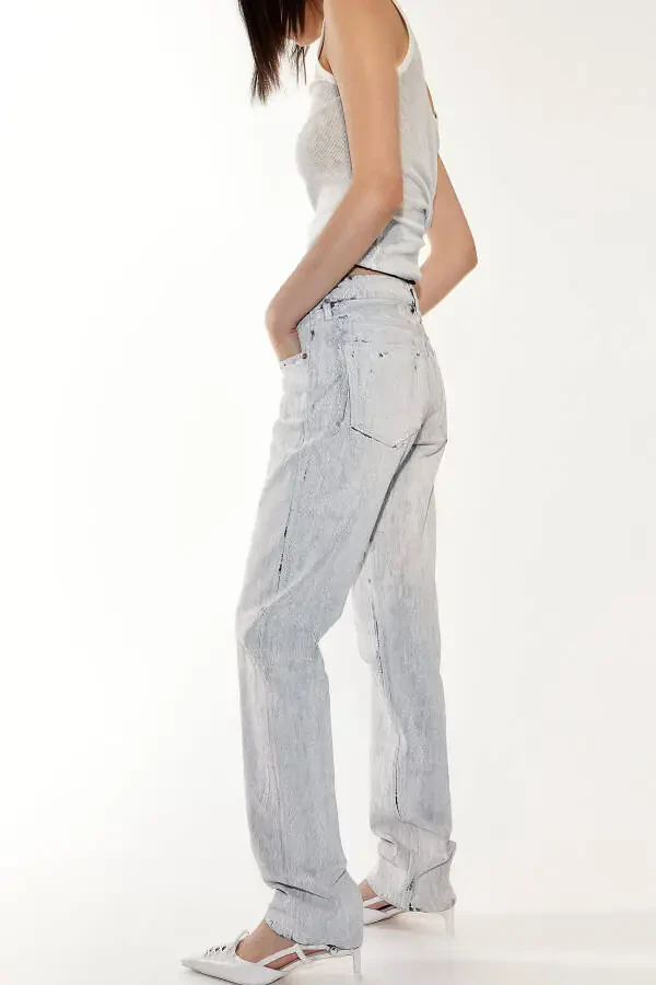 Women's gray distressed denim jeans - 1