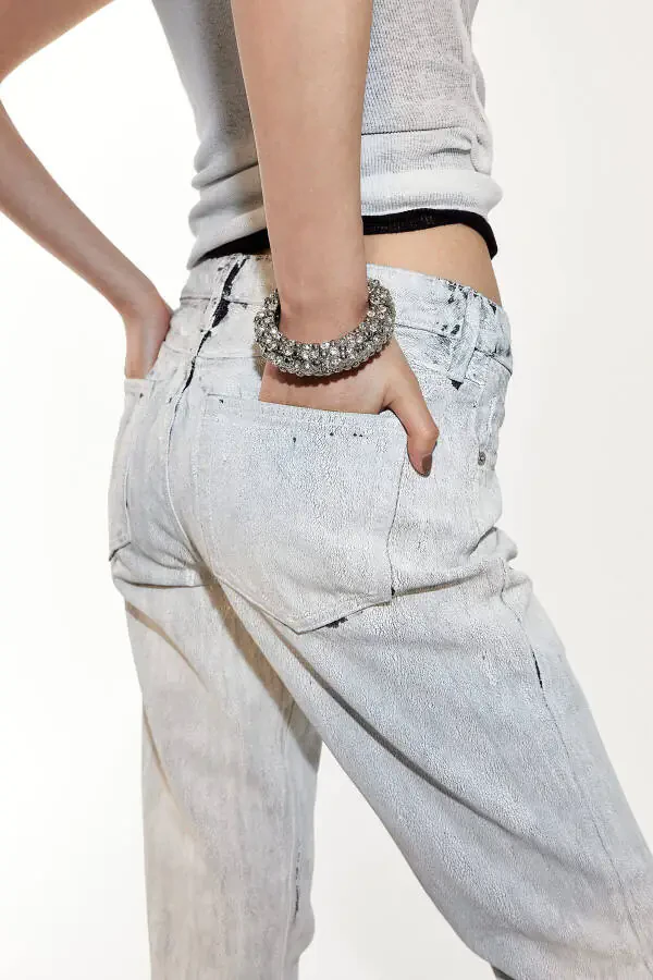 Women's gray distressed denim jeans - 6