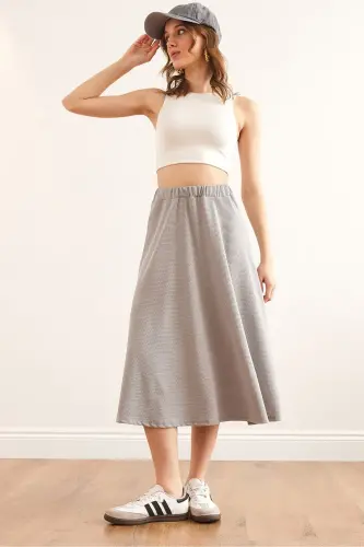 Women's Gray Elastic Waist Baggy Knit Skirt ETK-190 