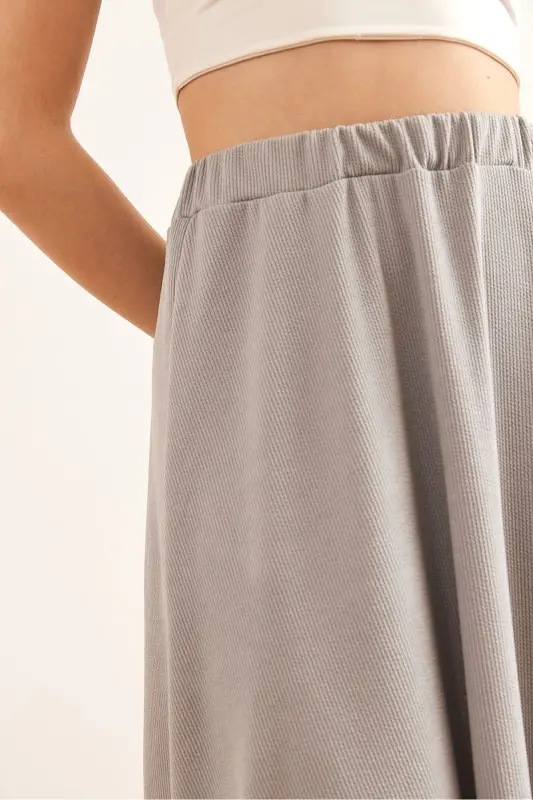 Women's Gray Elastic Waist Baggy Knit Skirt ETK-190 - 5