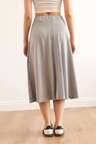 Women's Gray Elastic Waist Baggy Knit Skirt ETK-190 - 6