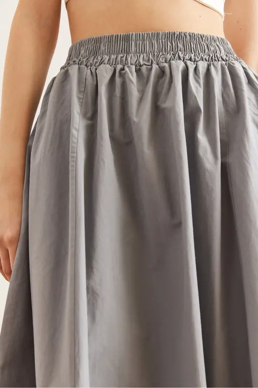 Women's Gray Elastic Waist Parachute Bell Skirt ETK-19000 - 5