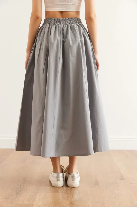 Women's Gray Elastic Waist Parachute Bell Skirt ETK-19000 - 6