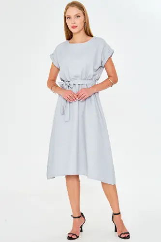 Women's Gray Elastic Waist Tie Dress ARM-18Y001133-Gray - ARMONIKA (1)