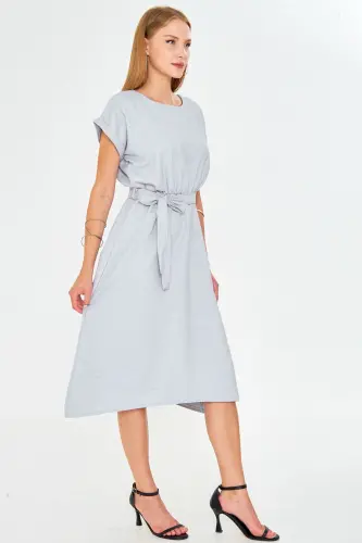 Women's Gray Elastic Waist Tie Dress ARM-18Y001133-Gray - 3