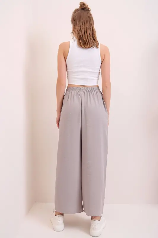Women's Gray Elastic Waistband Relaxed Fit Aerobic Pants - TREND ALAÇATI STILI