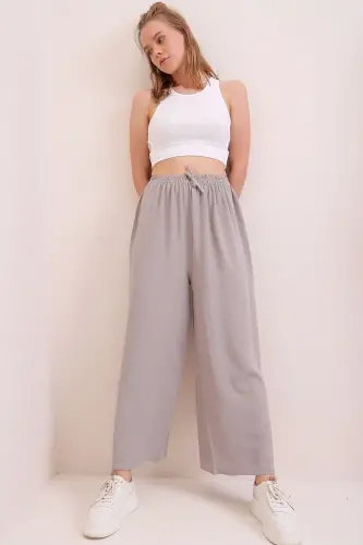 Women's Gray Elastic Waistband Relaxed Fit Aerobic Pants - TREND ALAÇATI STILI (1)