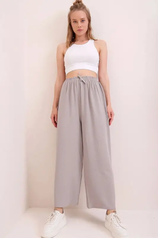 Women's Gray Elastic Waistband Relaxed Fit Aerobic Pants - 3