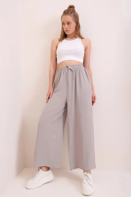 Women's Gray Elastic Waistband Relaxed Fit Aerobic Pants - 4