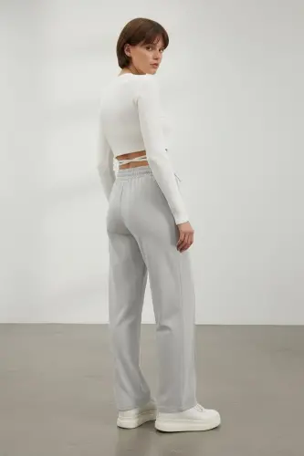 Women's Gray High Waist Front Zip Wide Leg Double Pocket Sweatpants ALC-X7957 - 5