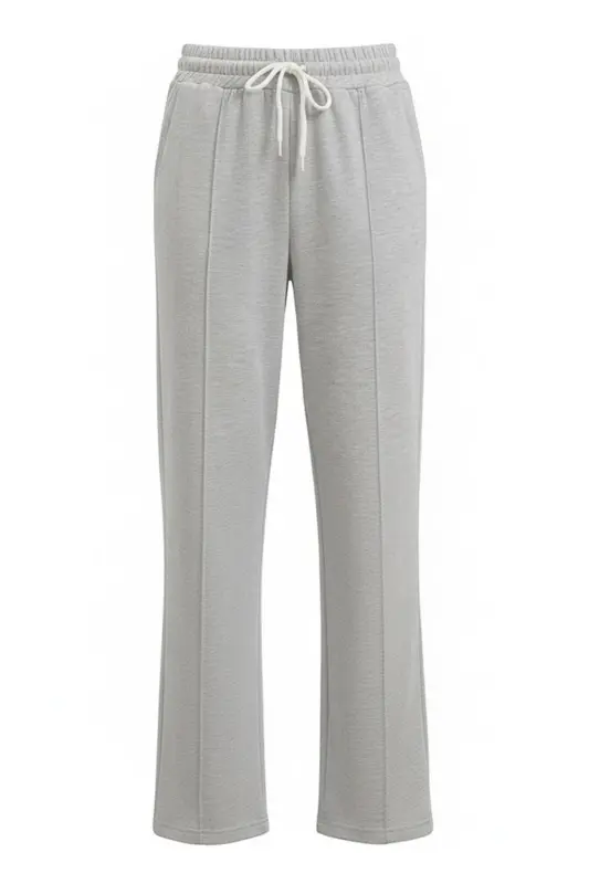 Women's Gray High Waist Front Zip Wide Leg Double Pocket Sweatpants ALC-X7957 - 6