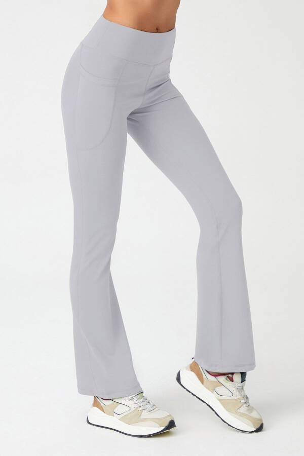 Women's Gray High Waist Shaping Double Pocket Bootcut Leggings - 2