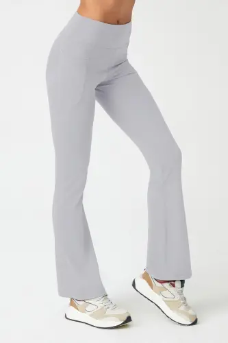 Women's Gray High Waist Shaping Double Pocket Bootcut Leggings - 3
