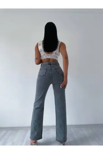 Women's Gray High Waist Wide Leg Jeans-GRAY - BROSERER (1)