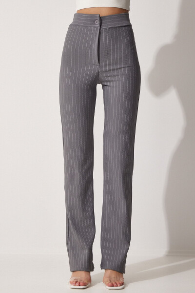 Women's Gray High-Waisted Striped Pants RV00094 - 3