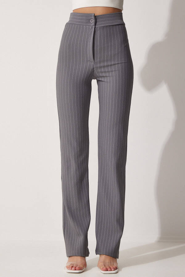 Women's Gray High-Waisted Striped Pants RV00094 - 3